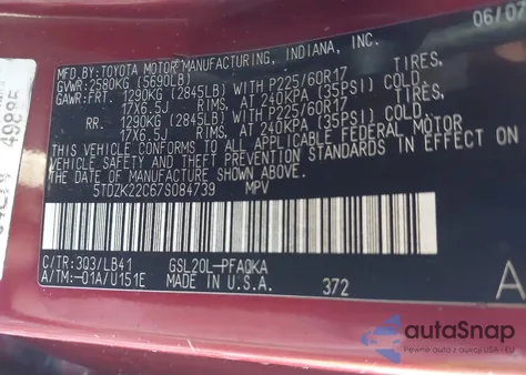 2007 Toyota Sienna Xle from USA, damaged, VIN 5TDZK22C67S084739